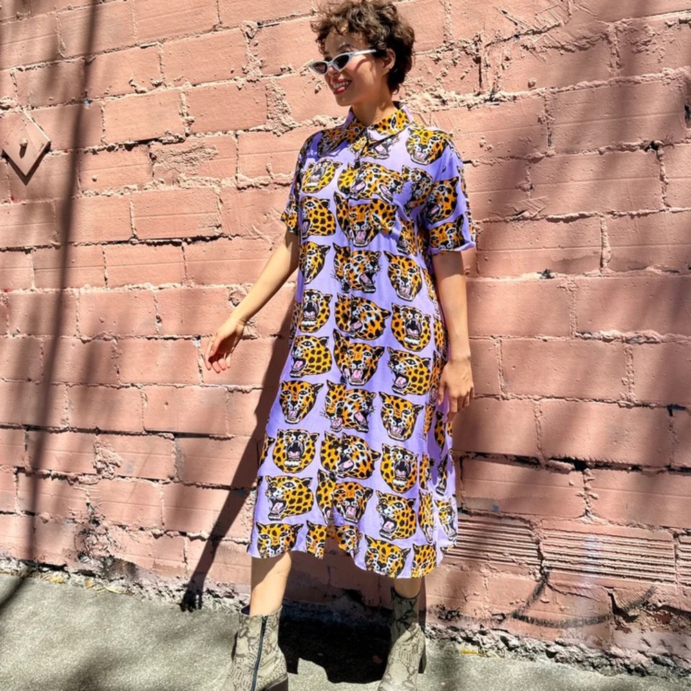 Nooworks River Dress Cheetah Leopard Head size small NWT